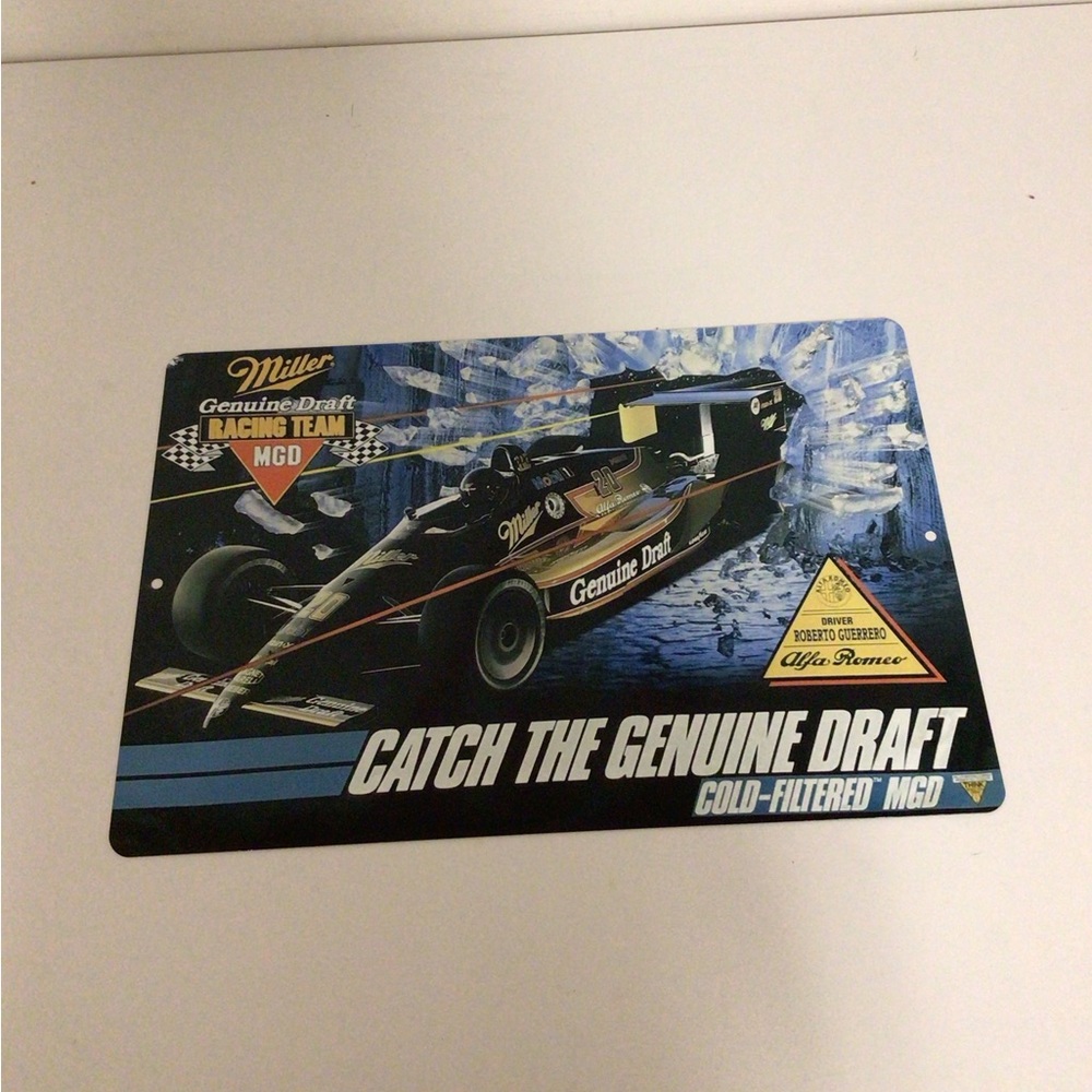 Miller Genuine Draft car racing metal beer tin sign